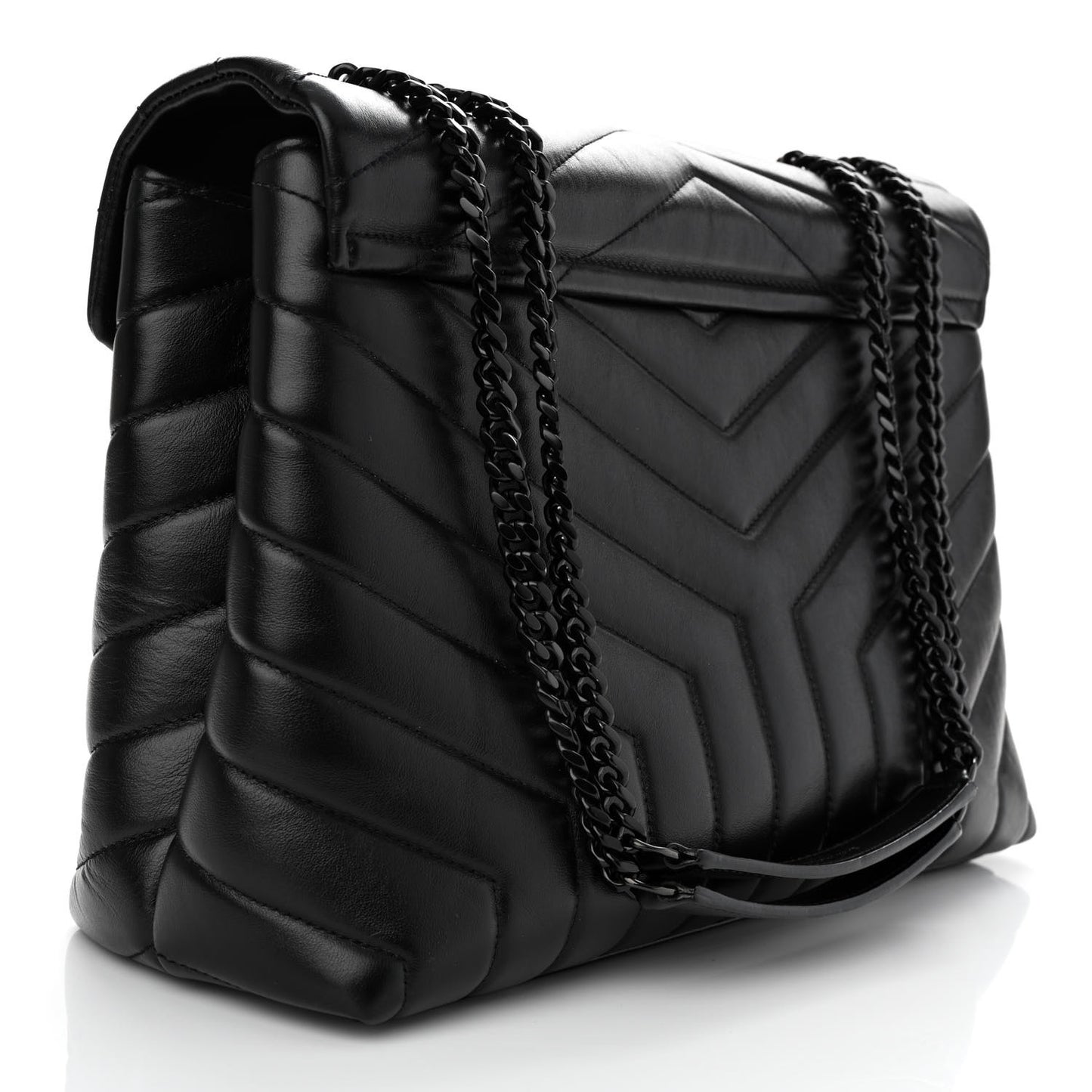 Calfskin Y Quilted Monogram Monochrome Medium Loulou Chain Satchel Black