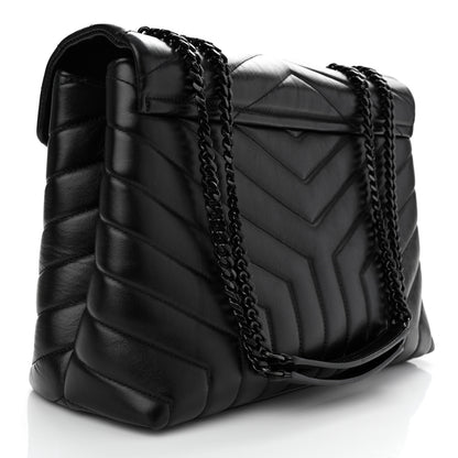 Saint Laurent Calfskin Y Quilted Monogram Monochrome Medium Loulou Chain Satchel Black 2 of 12