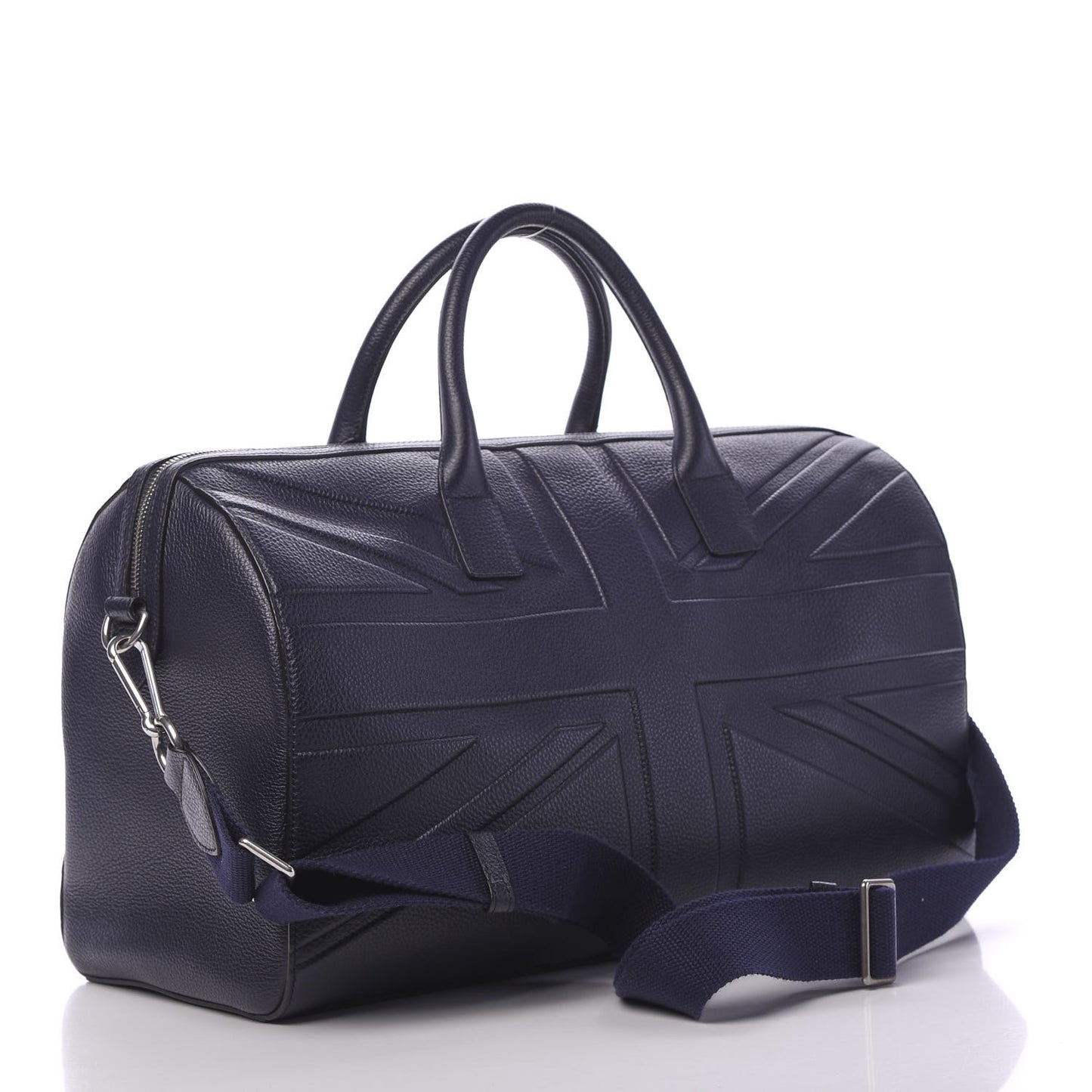Small Grained Calfskin Embossed Flag Duffle Bag Midnight Blue