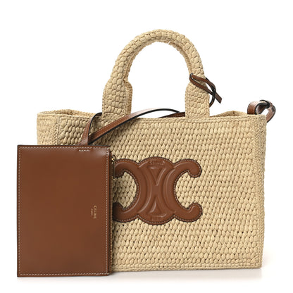Celine Raffia Calfskin Triomphe Small Cabas Thais Tan 3 of 10