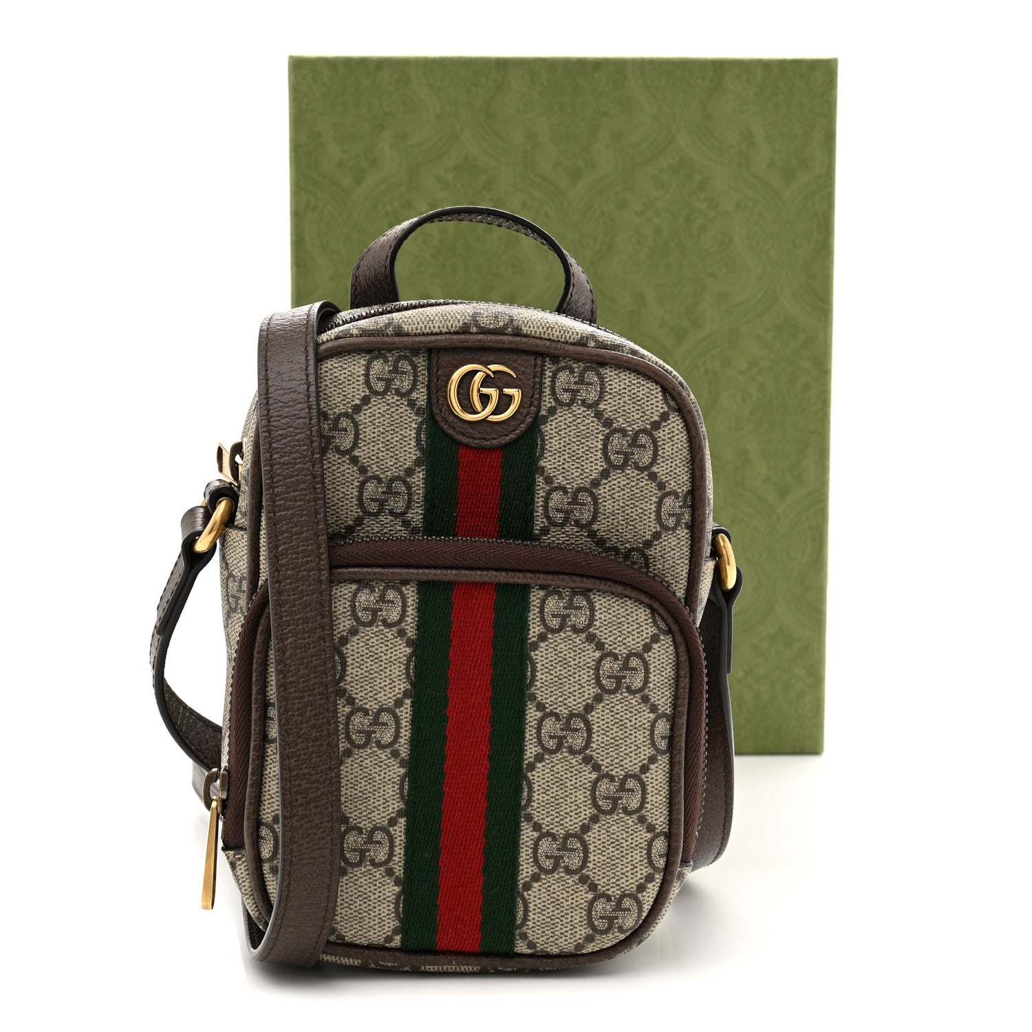 Gucci GG Supreme Monogram Web Mini Ophidia Double Zip Messenger Bag Beige New Acero 11 of 11