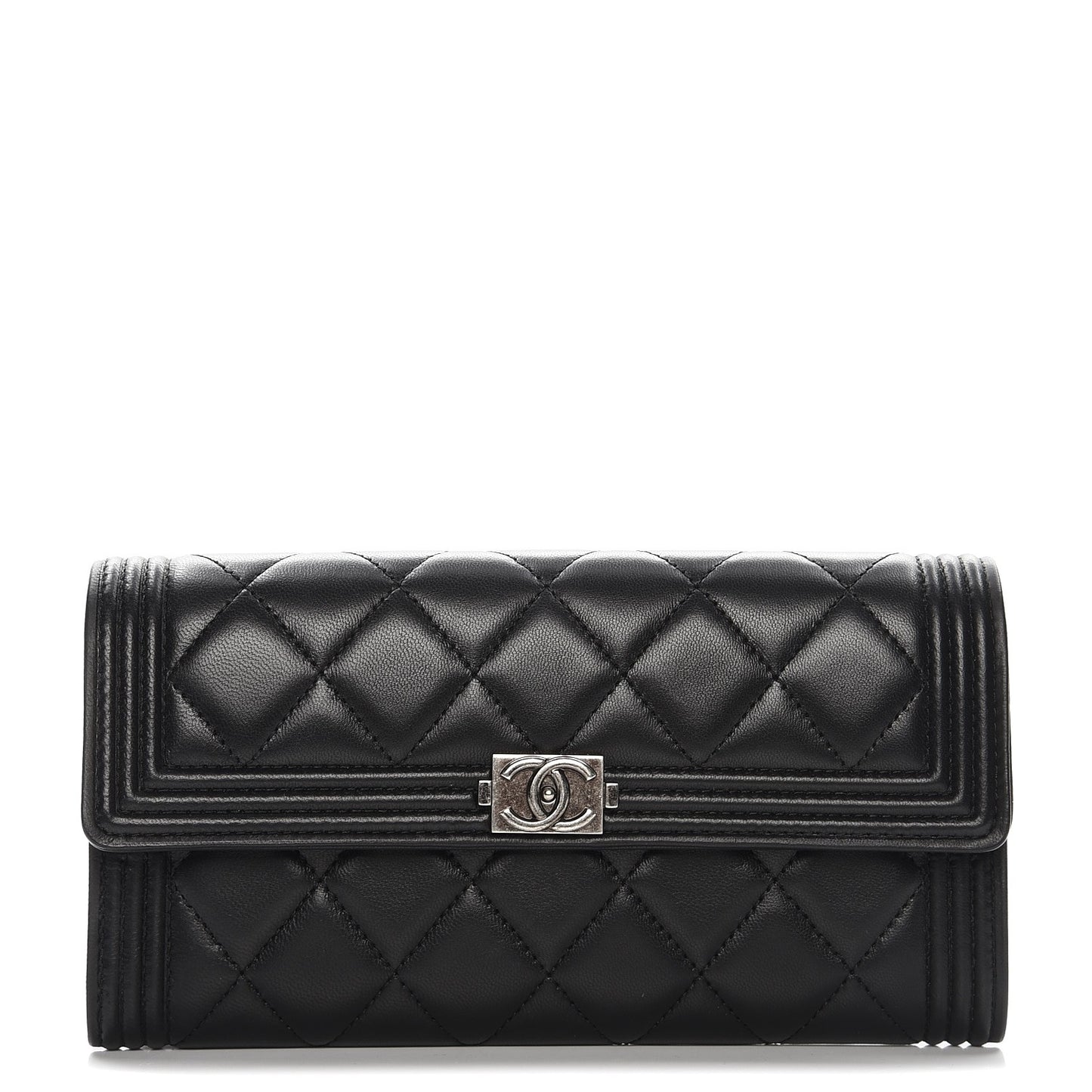 Lambskin Quilted Boy Flap Wallet Black