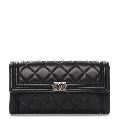 Chanel Lambskin Quilted Boy Flap Wallet Black 1 of 9