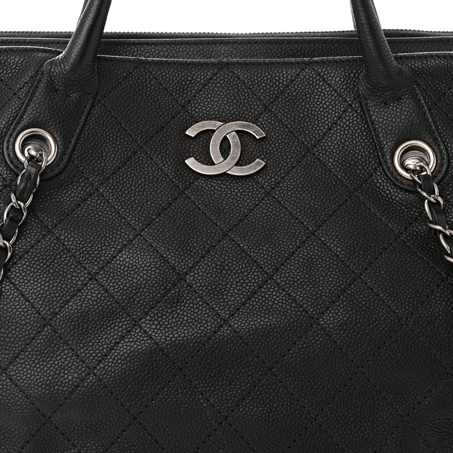 Grained Vegetal Calfskin Stitched Shopping Tote Black