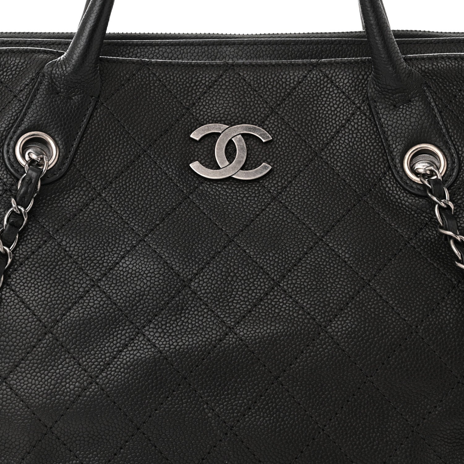 Chanel Grained Vegetal Calfskin Stitched Shopping Tote Black 8 of 10