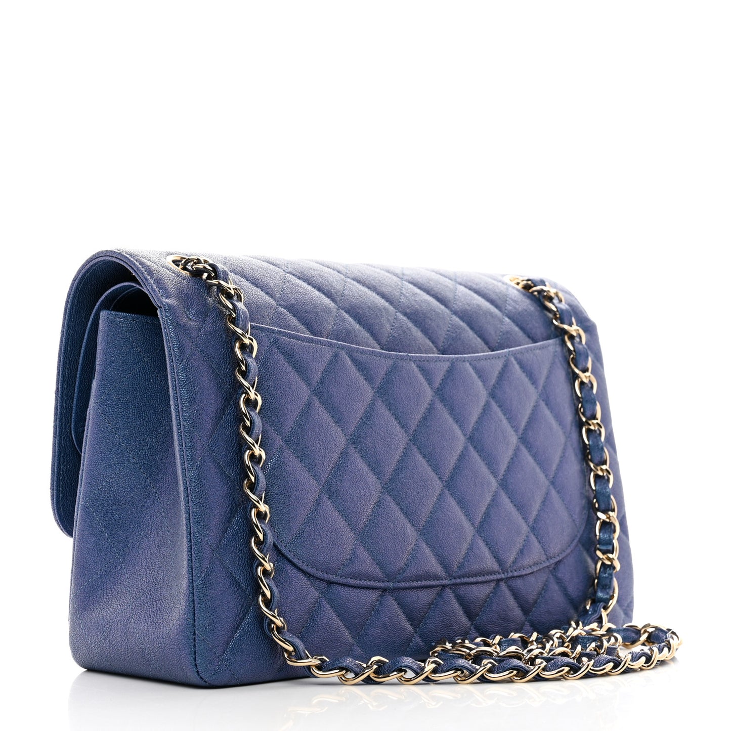 Iridescent Caviar Quilted Jumbo Double Flap Dark Blue