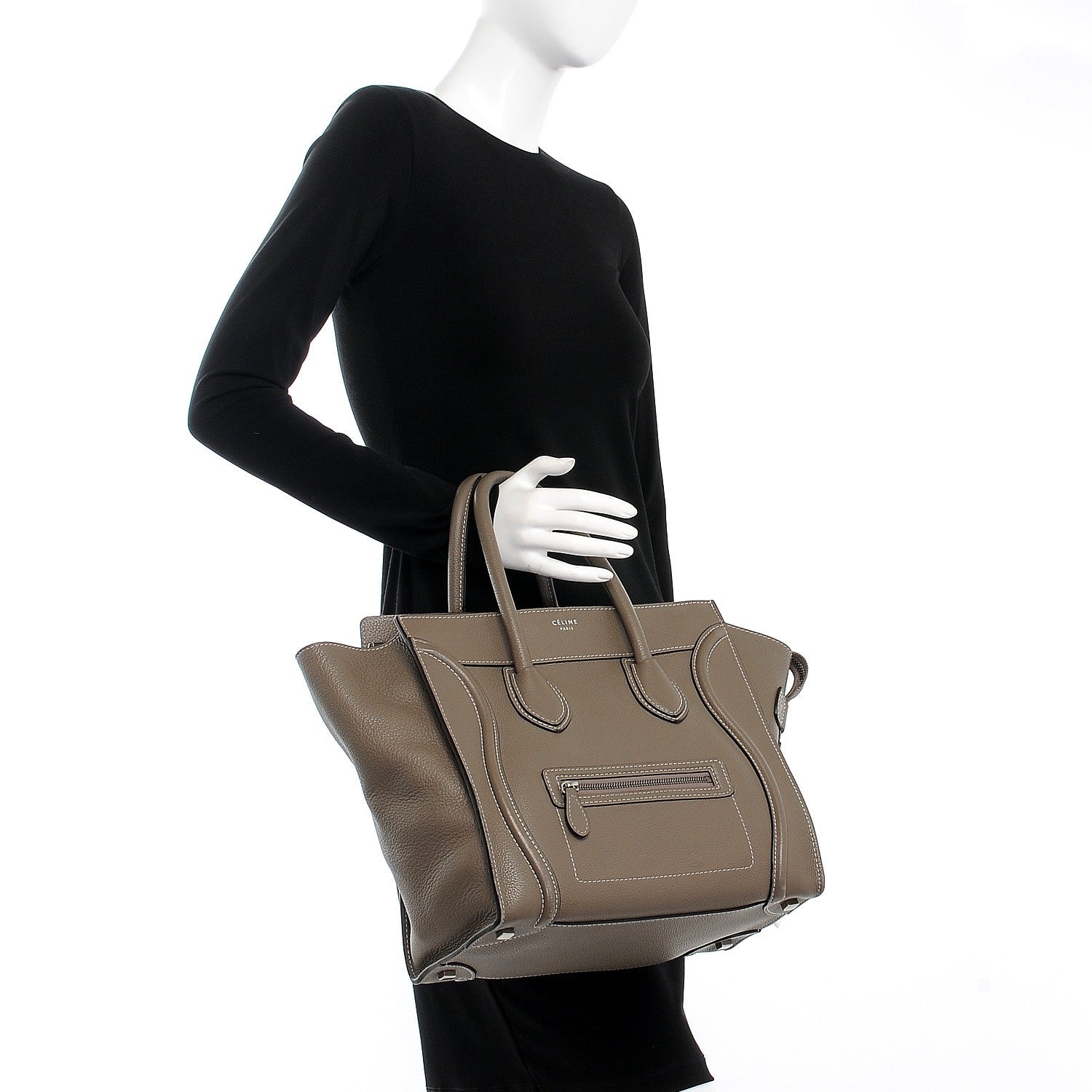 Celine Drummed Calfskin Mini Luggage Souris 2 of 10