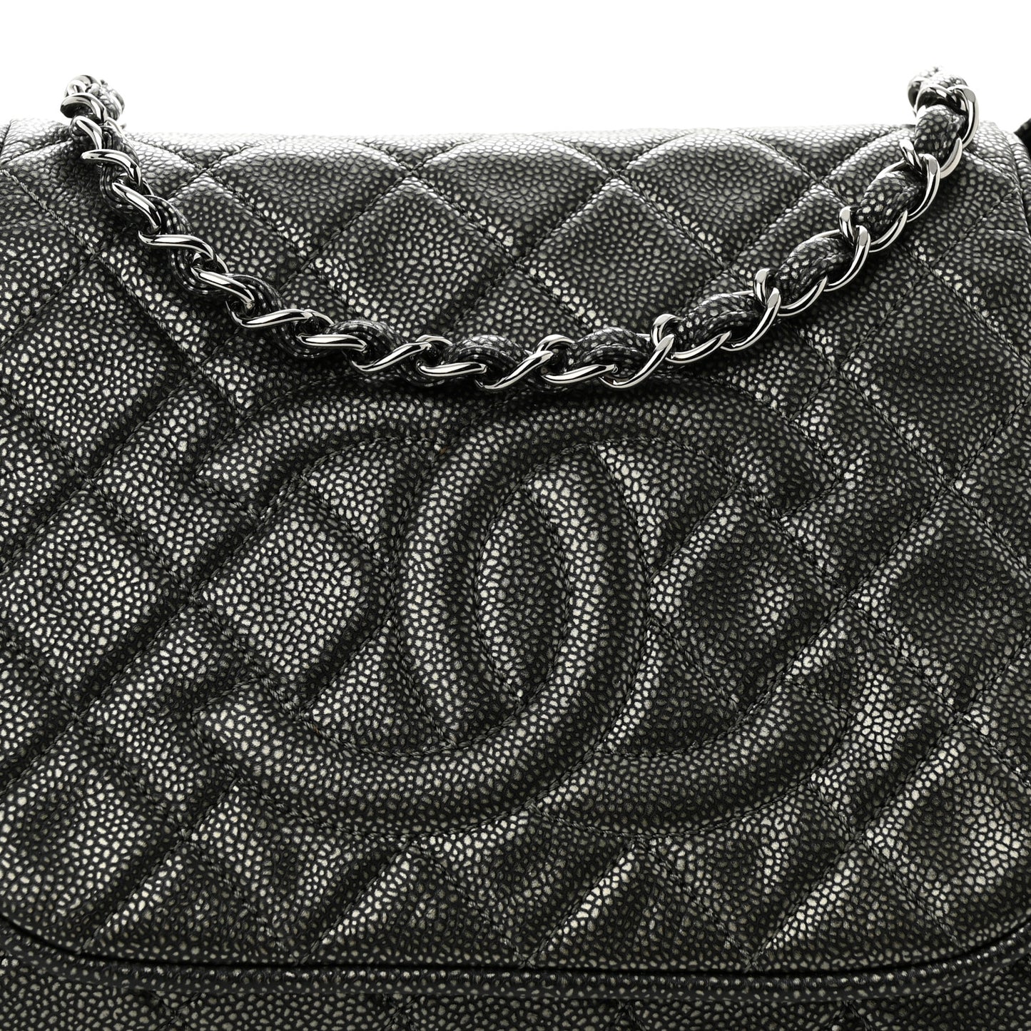 Metallic Caviar Quilted Timeless Accordion Flap Dark Silver