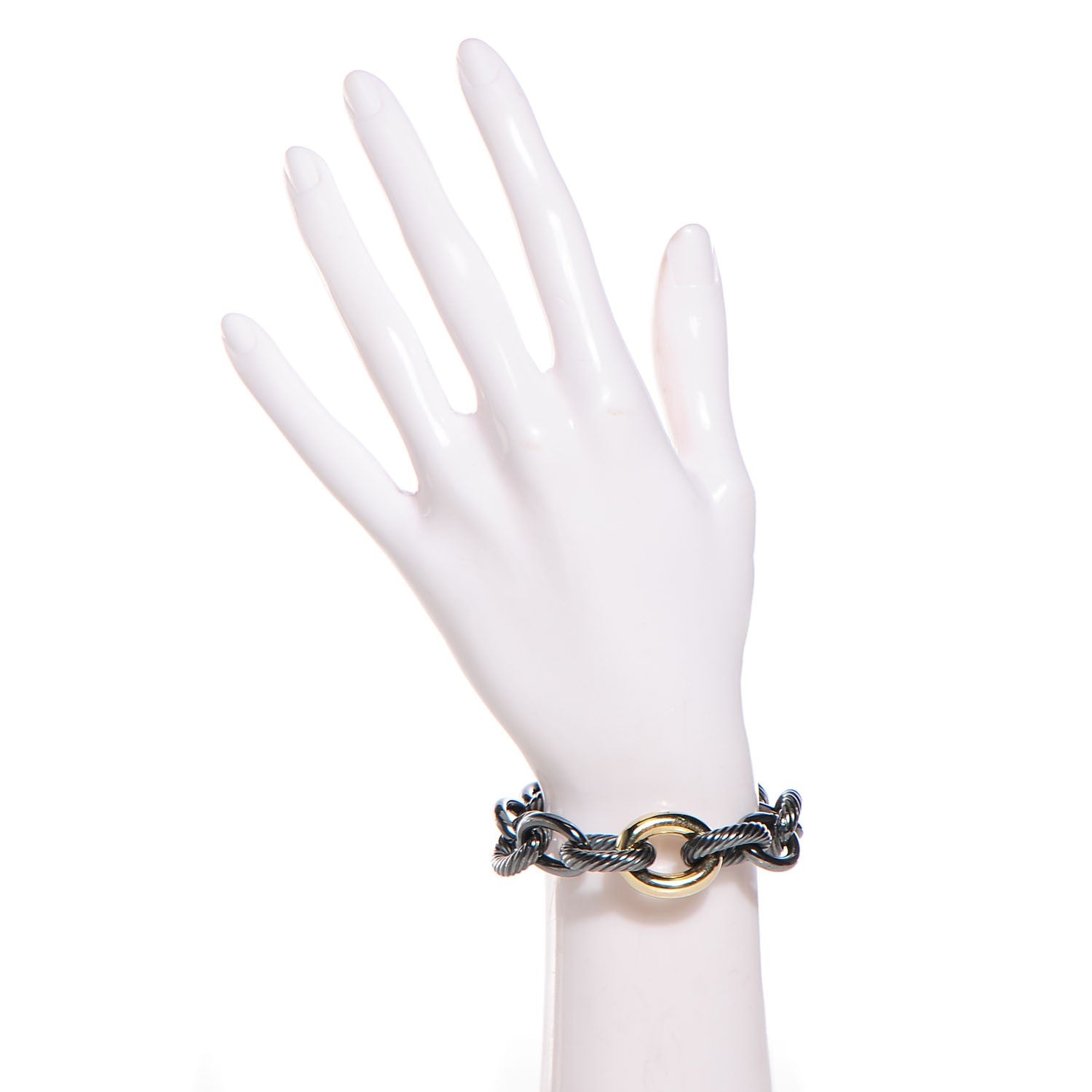 David Yurman Darkened Sterling Silver 14K Yellow Gold 19mm Extra Large Oval Link Bracelet 2 of 5