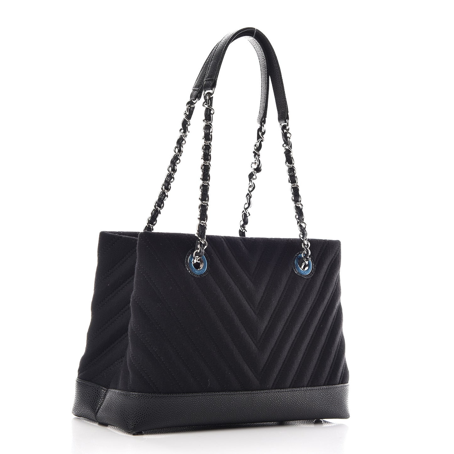 Canvas Caviar Chevron Shopper Tote Black