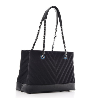 Chanel Canvas Caviar Chevron Shopper Tote Black 3 of 9
