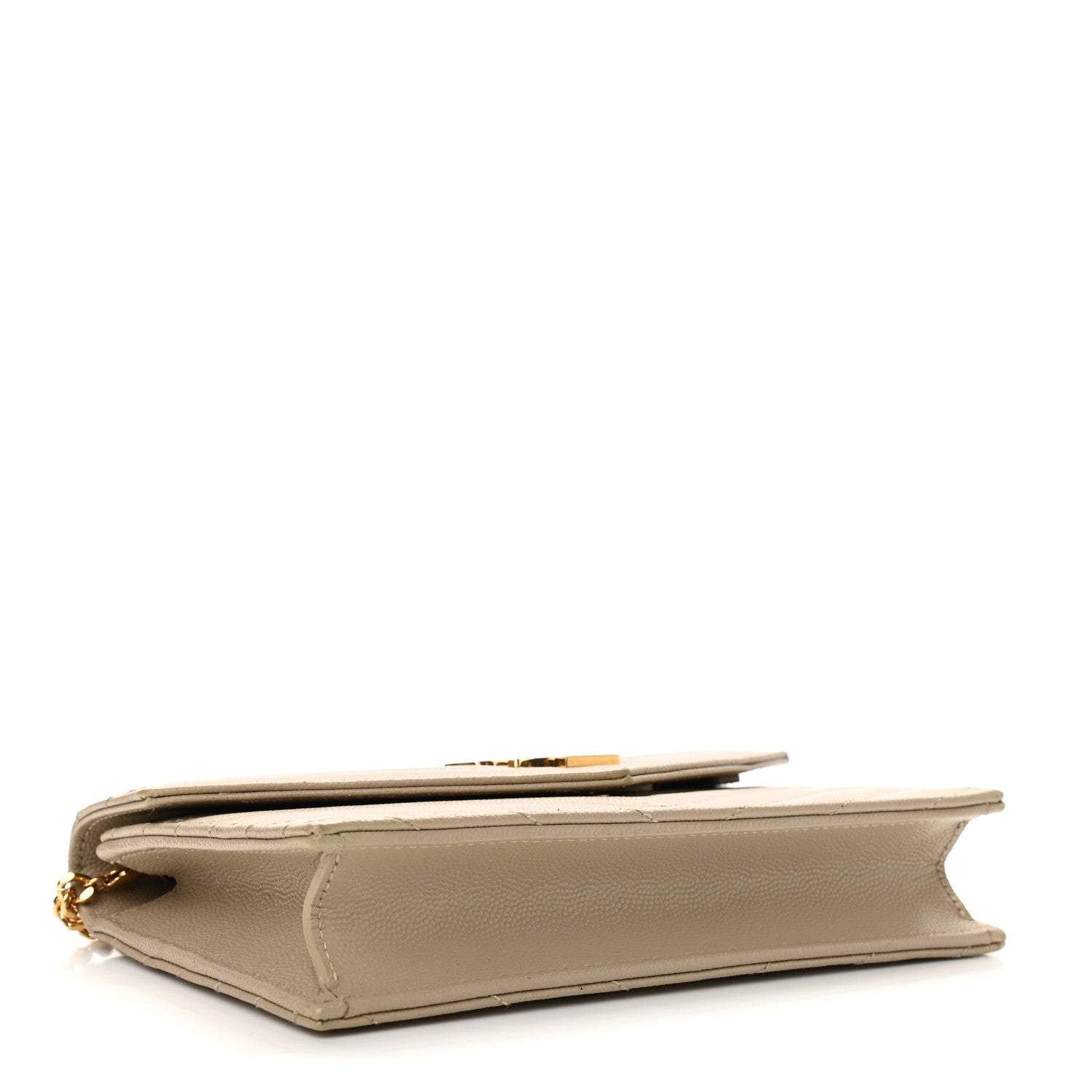 Saint Laurent Grain De Poudre Matelasse Chevron Monogram Envelope Chain Wallet Dark Beige 3 of 11