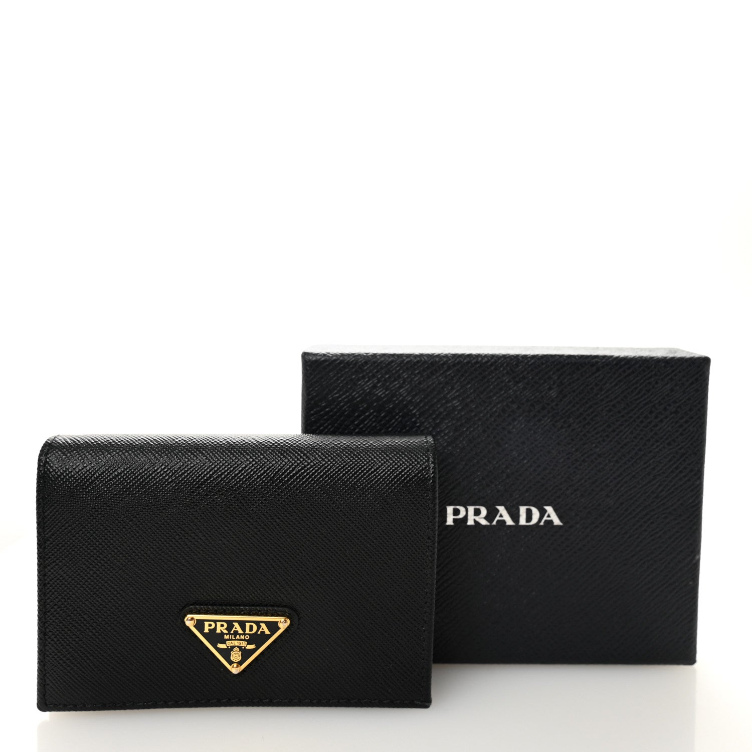 Prada Saffiano Small Triangle Bi-Fold Wallet Black 7 of 7