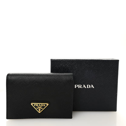 Prada Saffiano Small Triangle Bi-Fold Wallet Black 7 of 7