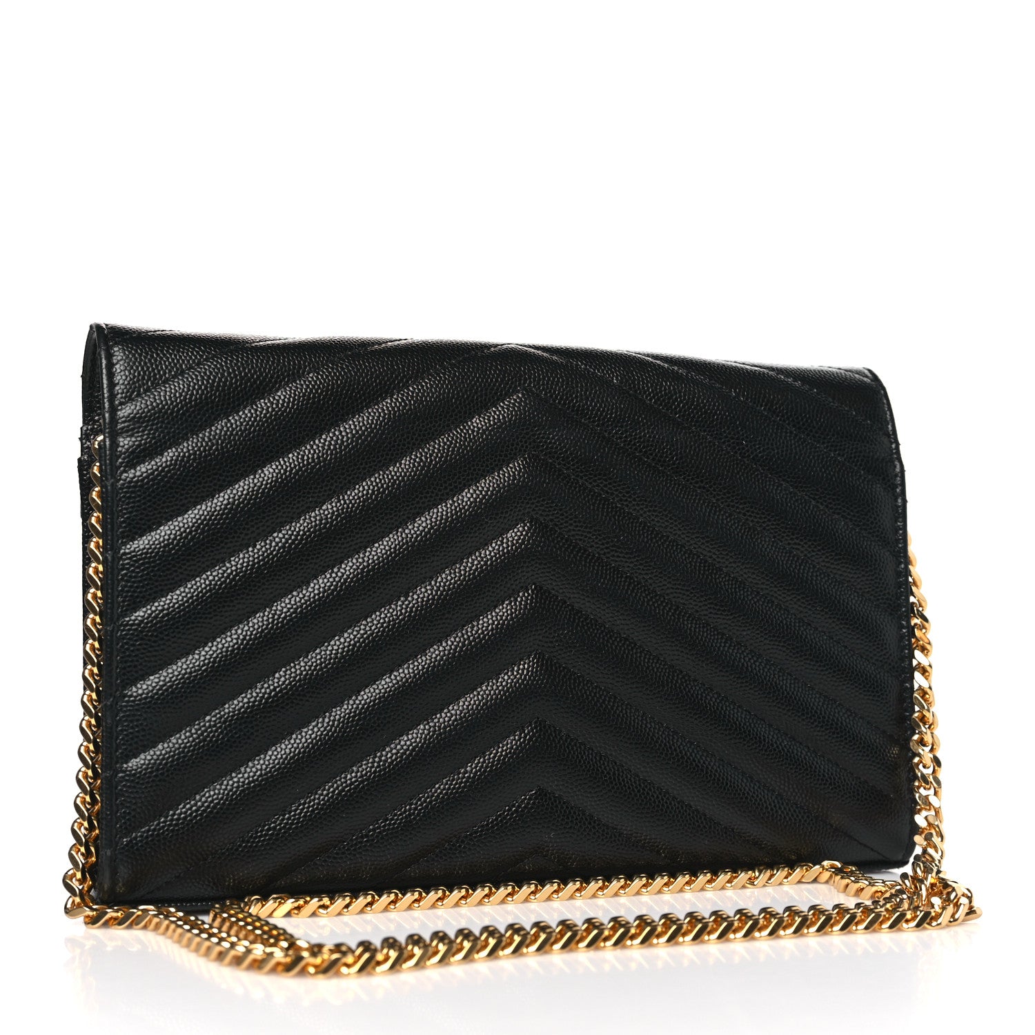 Saint Laurent Grain De Poudre Matelasse Chevron Monogram Chain Wallet Black 3 of 8