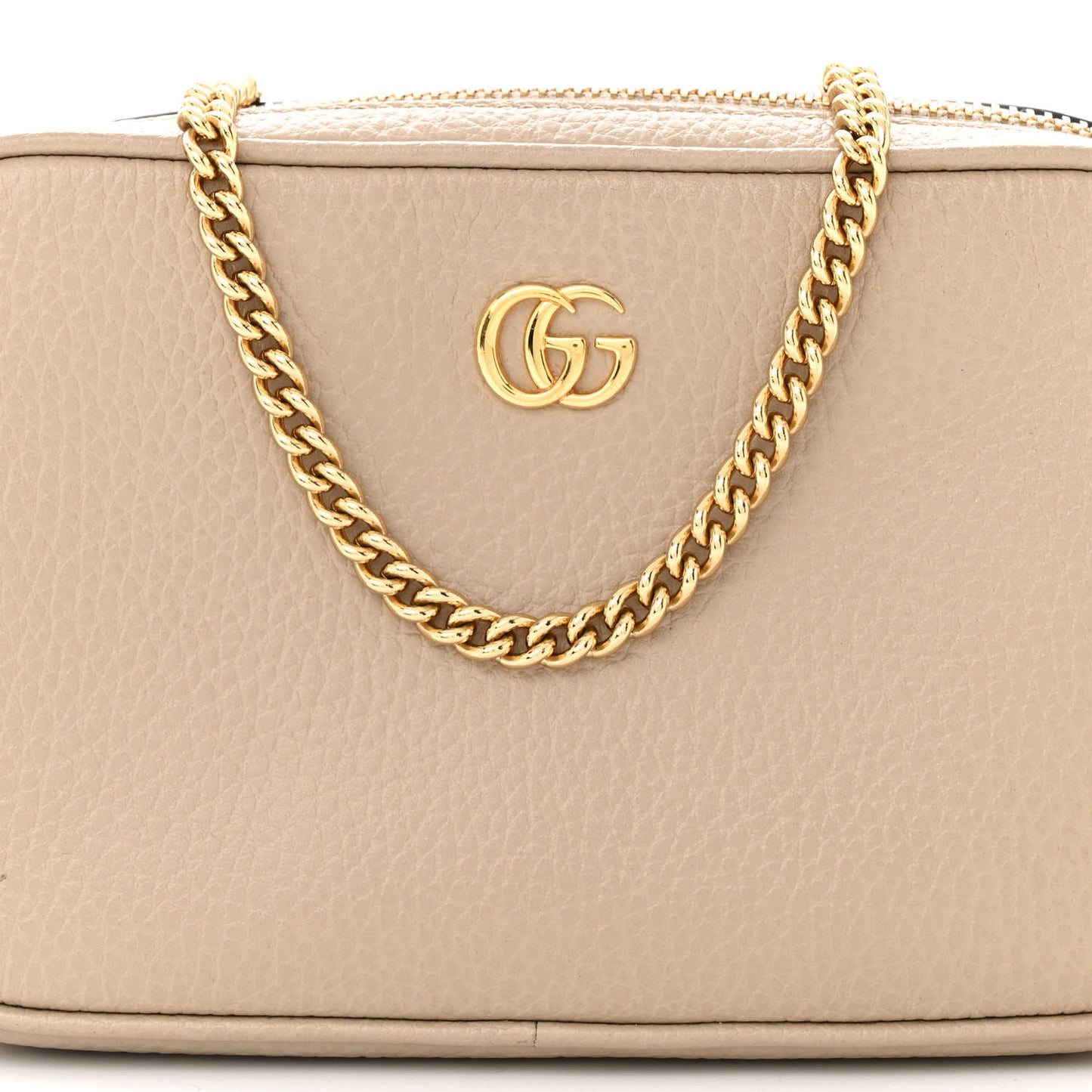 Dollar Calfskin Super Mini GG Marmont Chain Shoulder Bag Beige