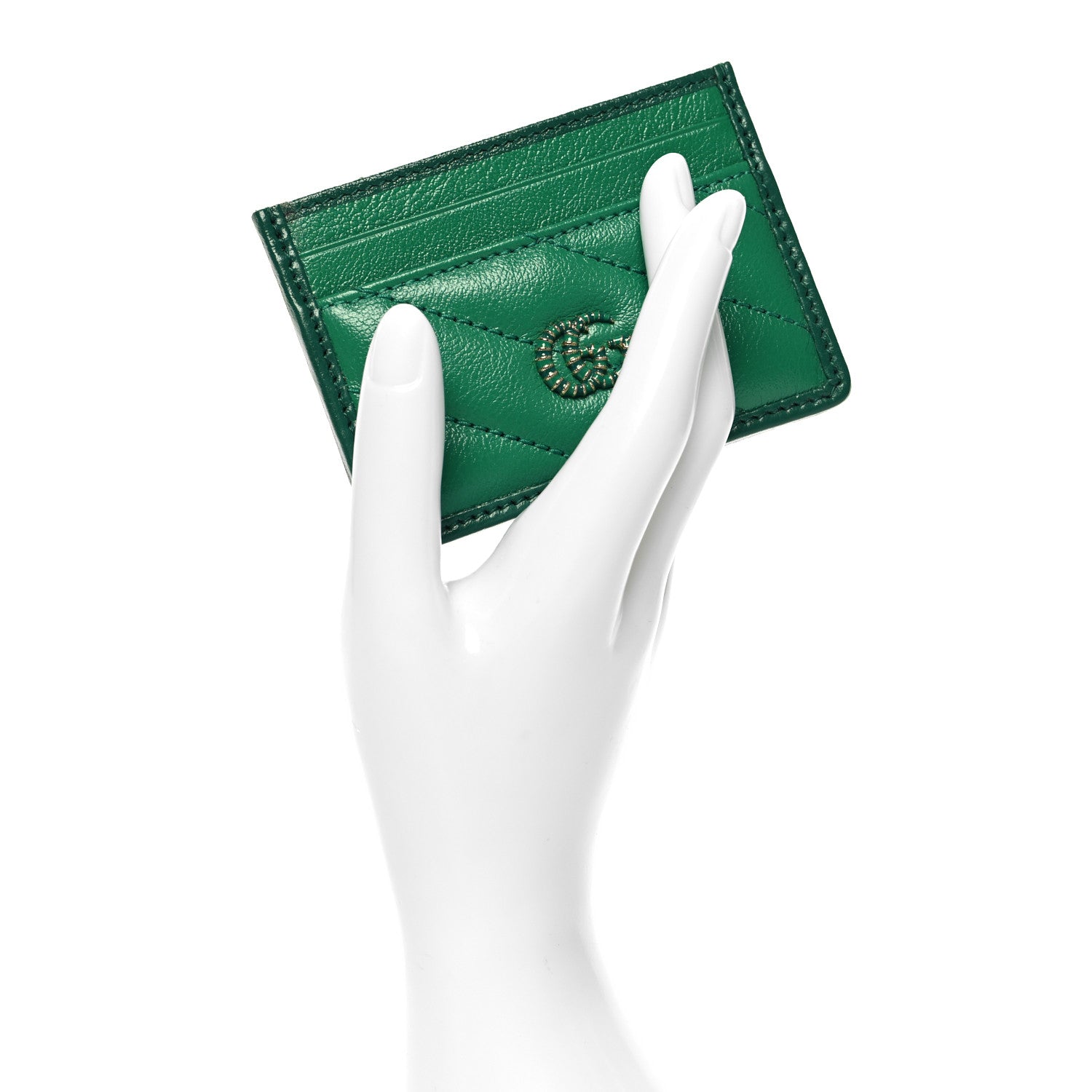 Gucci Azalea Calfskin Enamel Matelasse Diagonal Torchon GG Marmont Card Holder New Shamarock Emerald 2 of 7