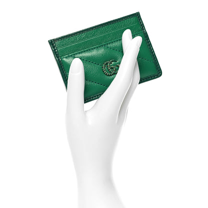 Gucci Azalea Calfskin Enamel Matelasse Diagonal Torchon GG Marmont Card Holder New Shamarock Emerald 2 of 7