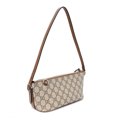 Gucci GG Supreme Monogram Emblem Small Shoulder Bag Beige Dark Brown 3 of 10