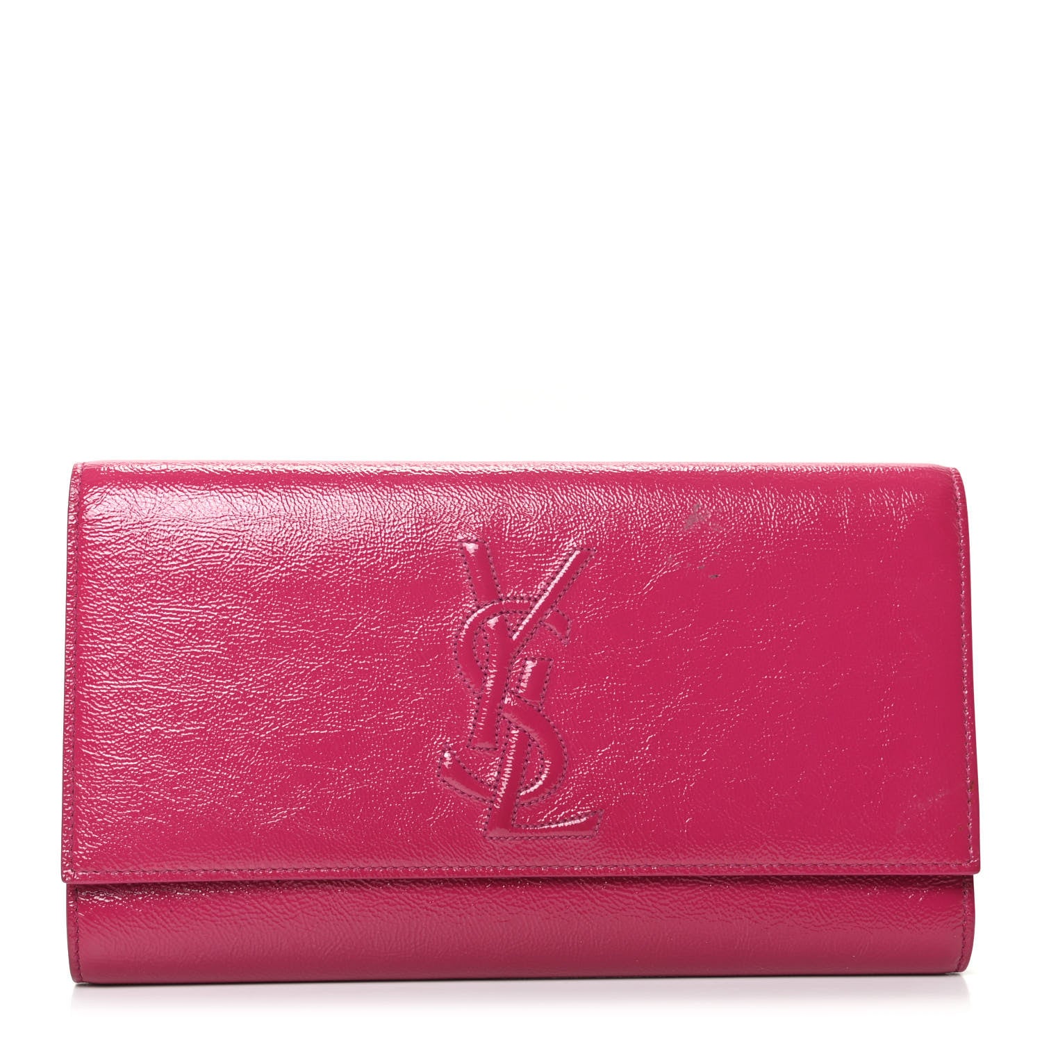 Saint Laurent Textured Patent Monogram Large Belle De Jour Clutch Fuchsia 1 of 8