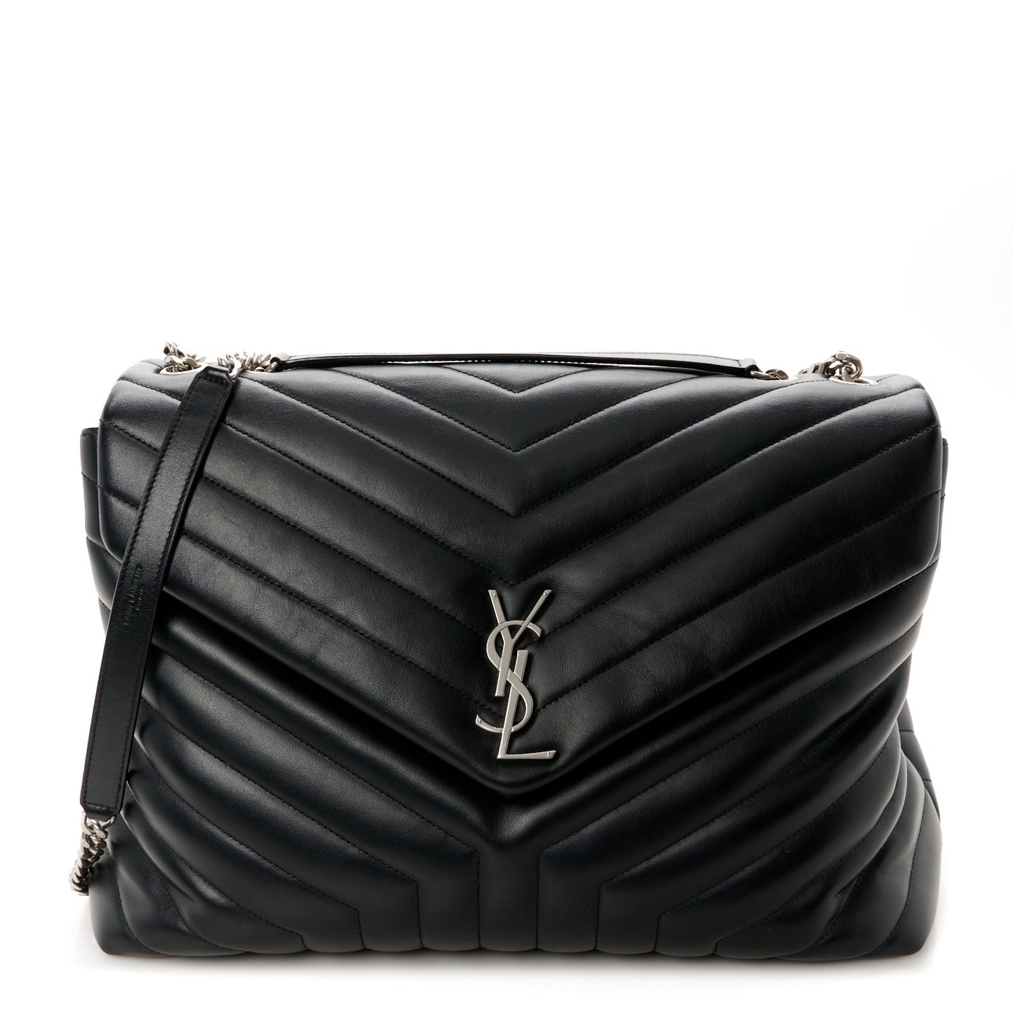 Calfskin Y Quilted Monogram Large Loulou Chain Satchel Black