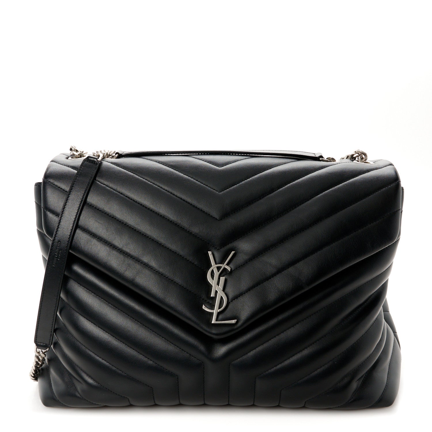 Saint Laurent Calfskin Y Quilted Monogram Large Loulou Chain Satchel Black 1 of 11