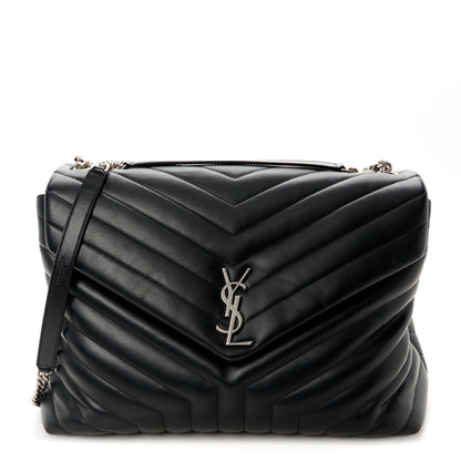 Saint Laurent Calfskin Y Quilted Monogram Large Loulou Chain Satchel Black 1 of 11