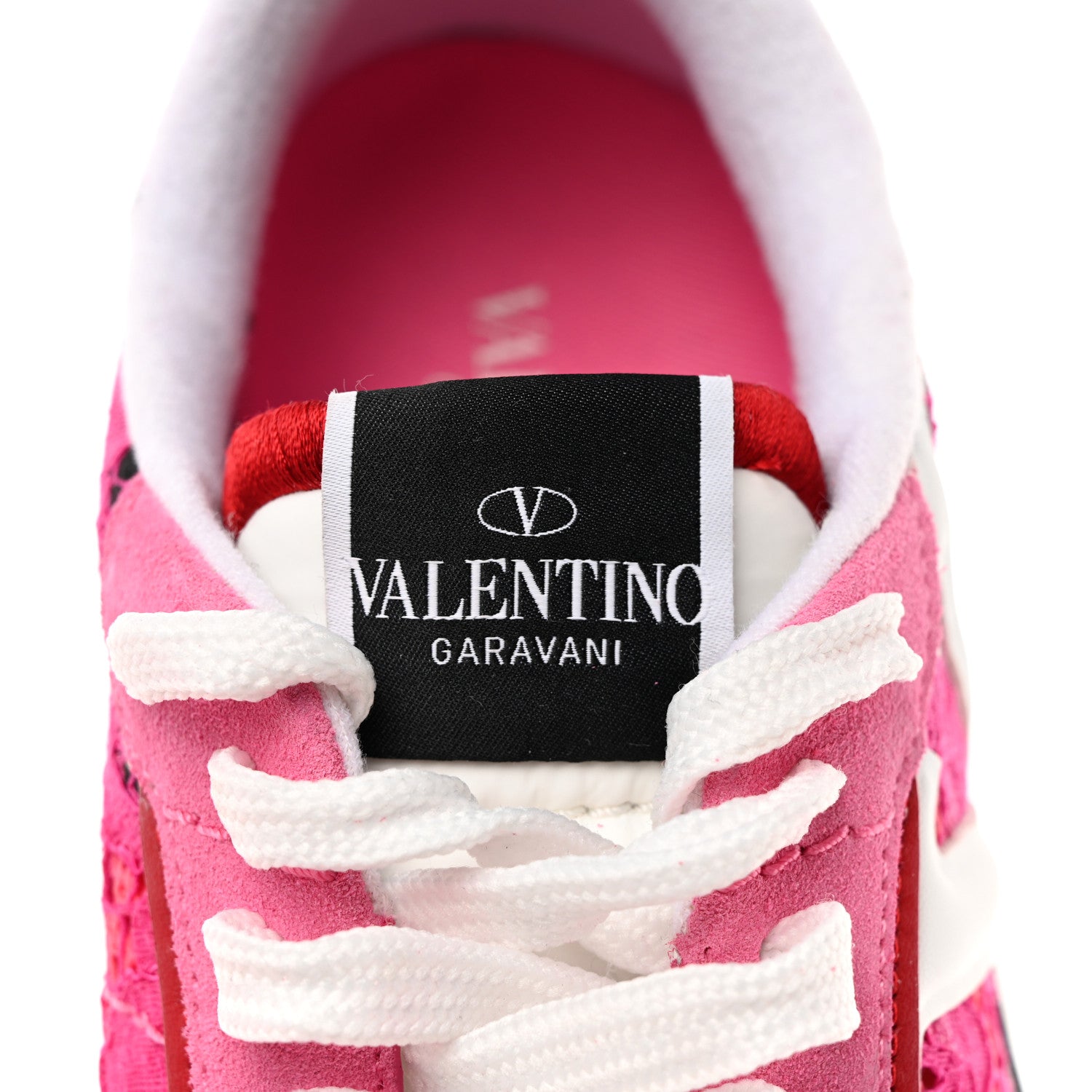 Valentino Garavani Suede Calfskin Lace Mesh Lacerunner Sneakers 39 Shocking Pink Pure Red 7 of 11
