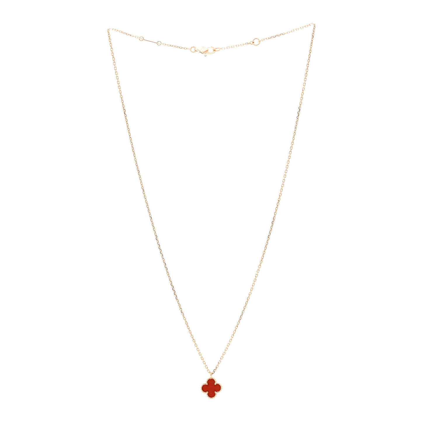 18K Rose Gold Carnelian Sweet Alhambra Pendant Necklace