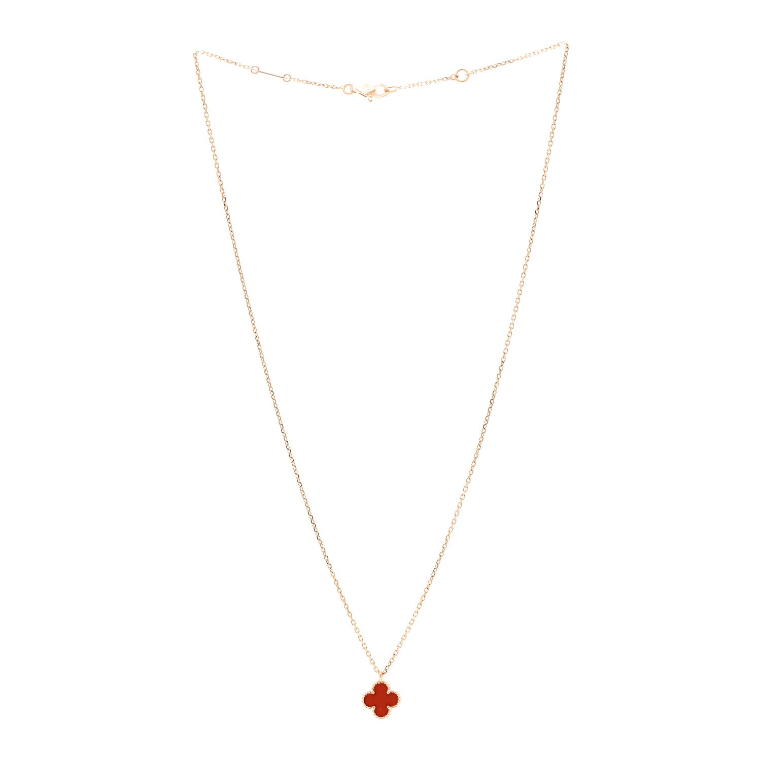 Van Cleef & Arpels 18K Rose Gold Carnelian Sweet Alhambra Pendant Necklace 3 of 6