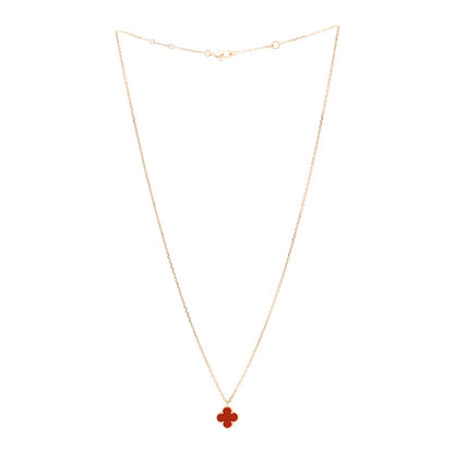 Van Cleef & Arpels 18K Rose Gold Carnelian Sweet Alhambra Pendant Necklace 3 of 6