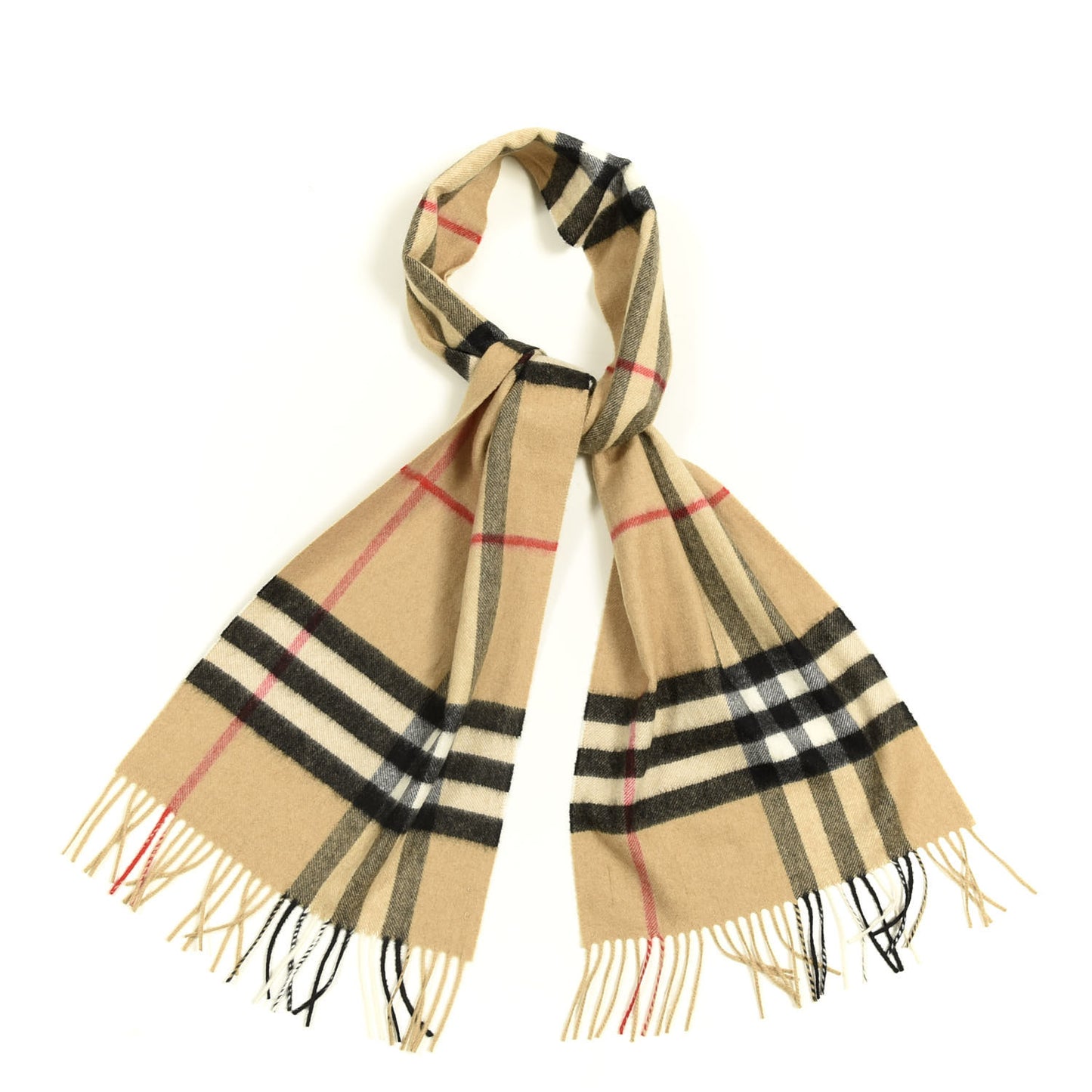 Cashmere Giant Heritage Check Fringe Scarf Camel