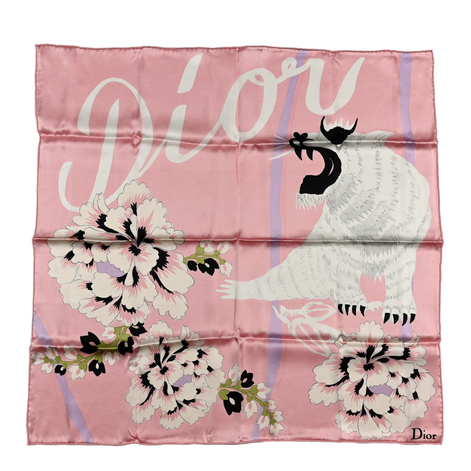 Christian Dior Silk Logo Floral Square Scarf Pink Multicolor 1 of 3