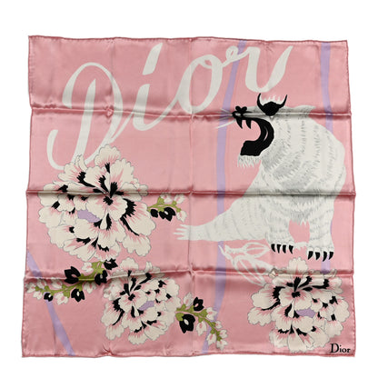 Christian Dior Silk Logo Floral Square Scarf Pink Multicolor 1 of 3