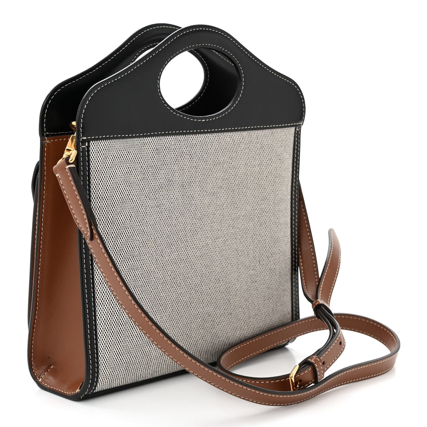Smooth Calfskin Canvas Two Tone Mini Pocket Bag Black Tan