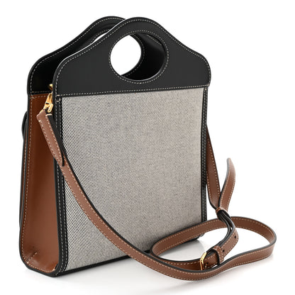 Burberry Smooth Calfskin Canvas Two Tone Mini Pocket Bag Black Tan 3 of 11