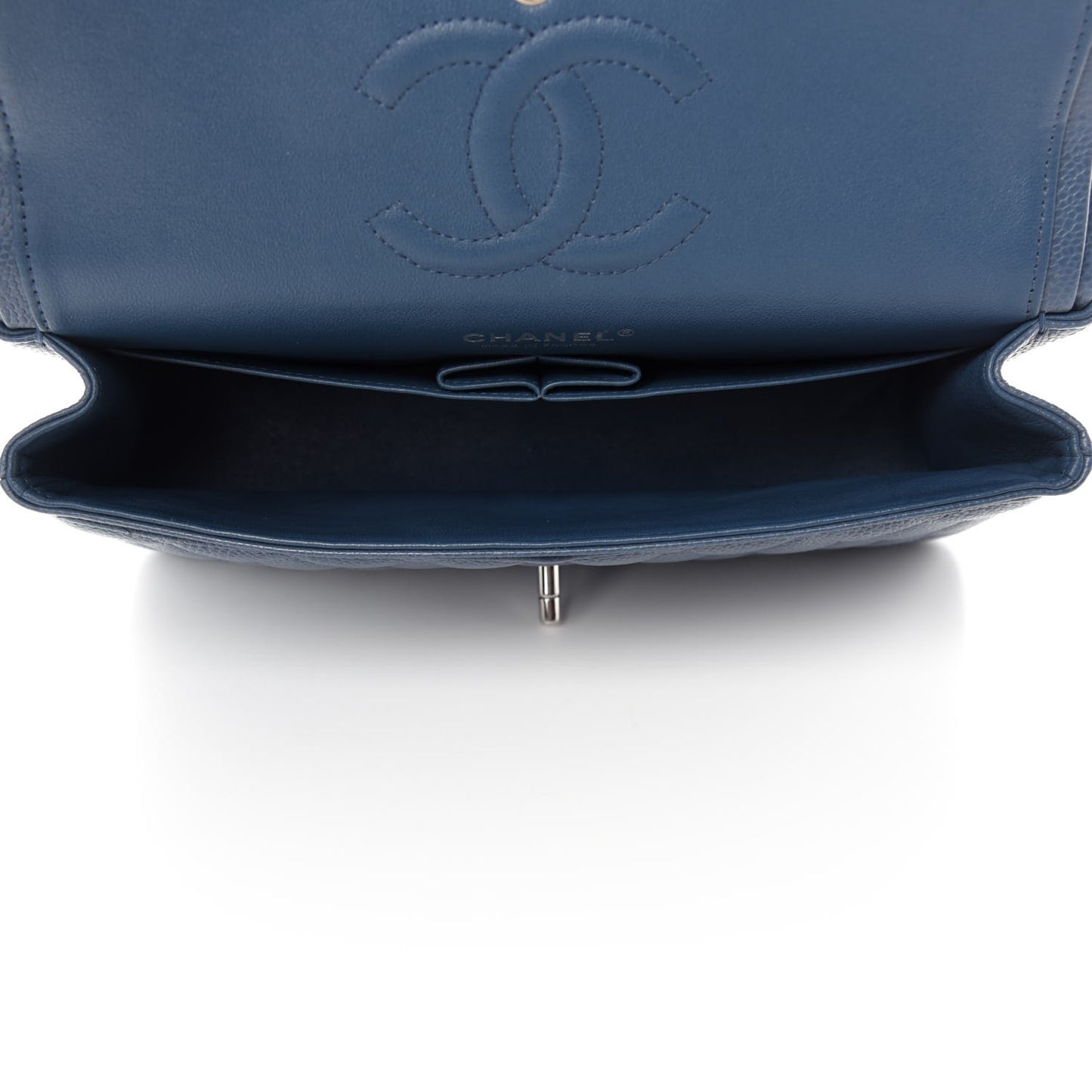 Caviar Quilted Medium Double Flap Dark Blue