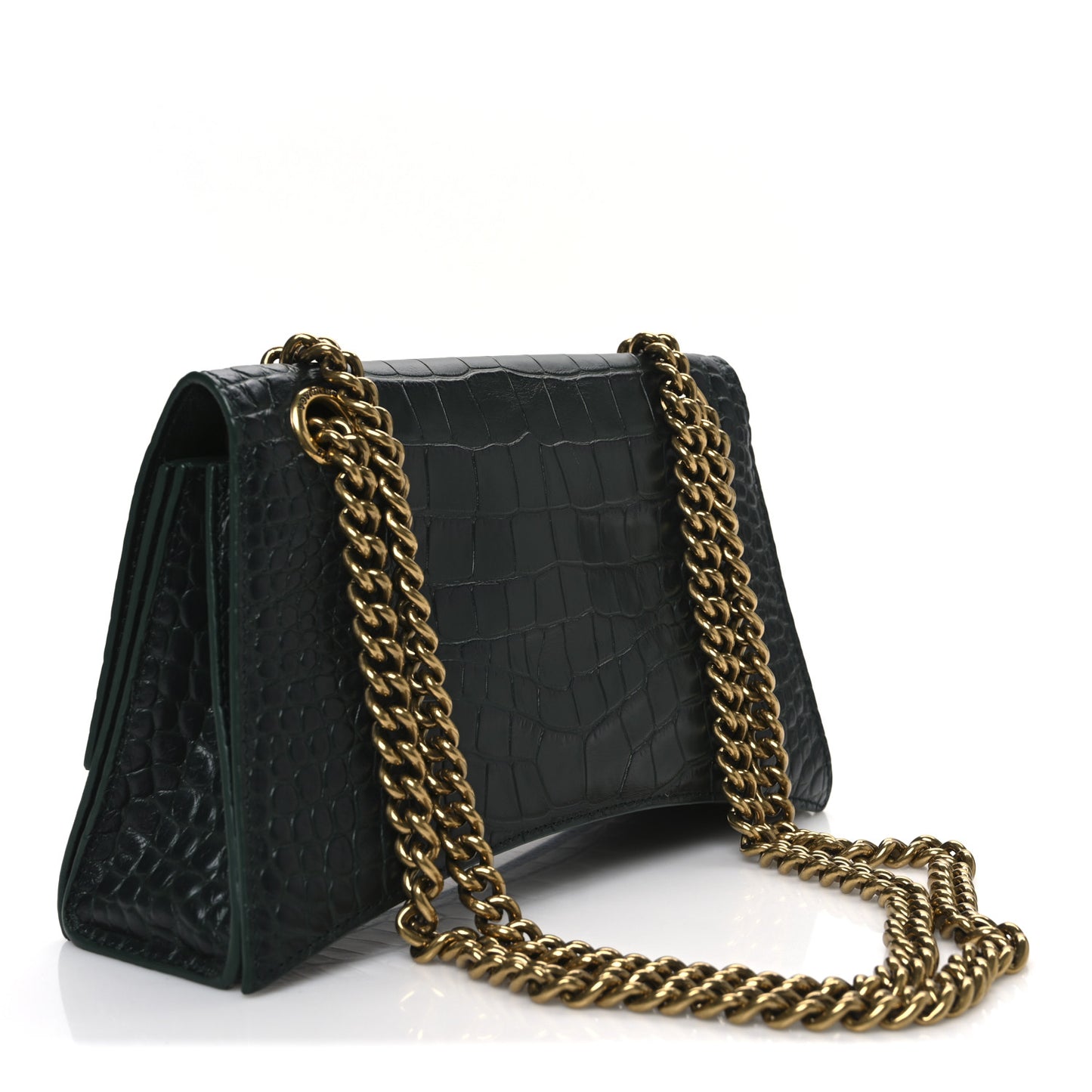 Extra Supple Calfskin Crocodile Embossed Small Crush Chain Bag Dark Green Bottle