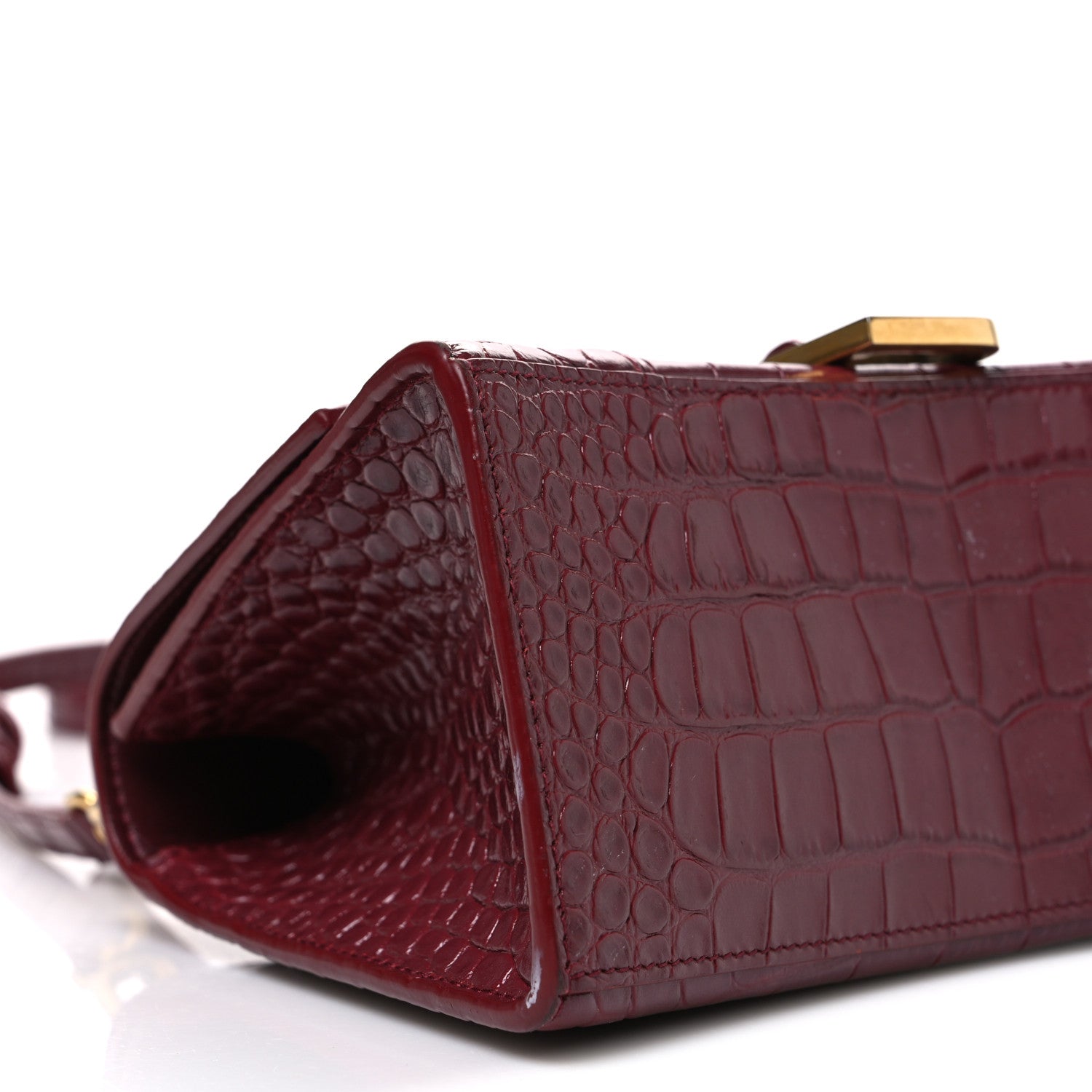 Balenciaga Shiny Calfskin Crocodile Embossed Small Hourglass Top Handle Bag Dark Red 9 of 11