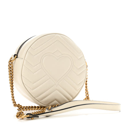 Gucci Calfskin Matelasse Mini GG Marmont Round Shoulder Bag White 3 of 12