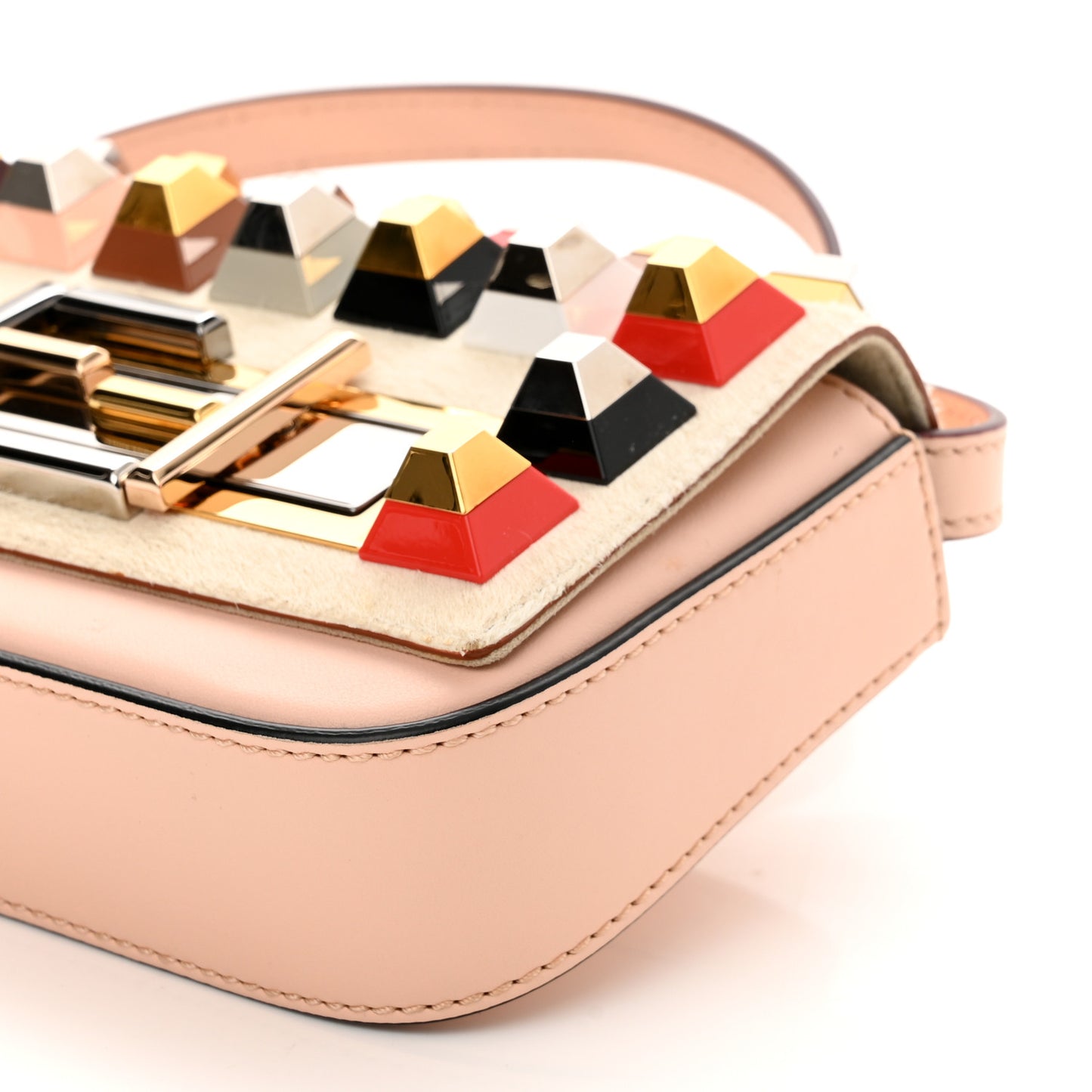 Vitello Dolce Calf Hair Studded Mini 3Baguette Shoulder Bag Light Pink