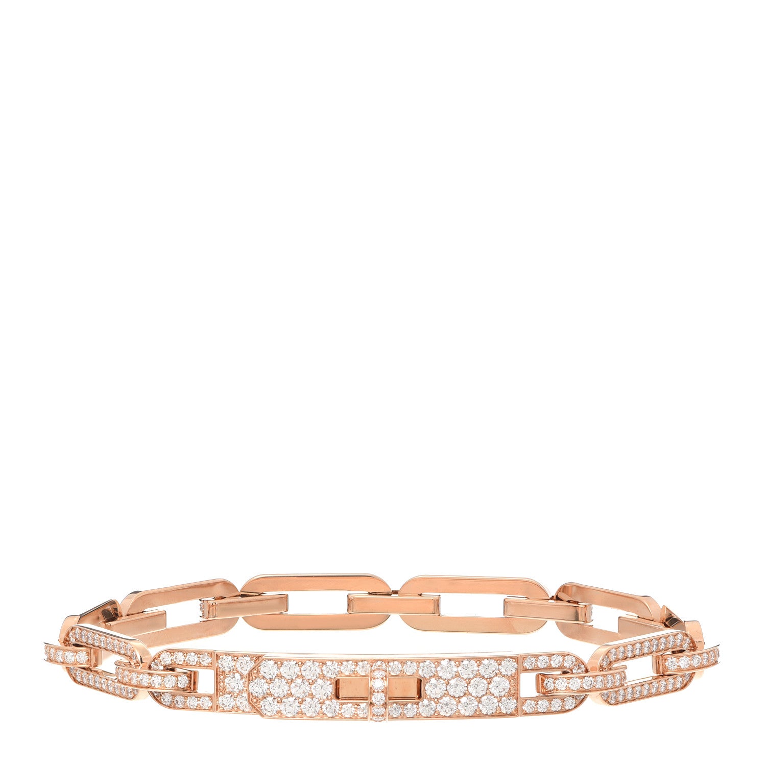 Hermes 18K Rose Gold Diamond Full Pave PM Kelly Chaine Bracelet SH 1 of 5