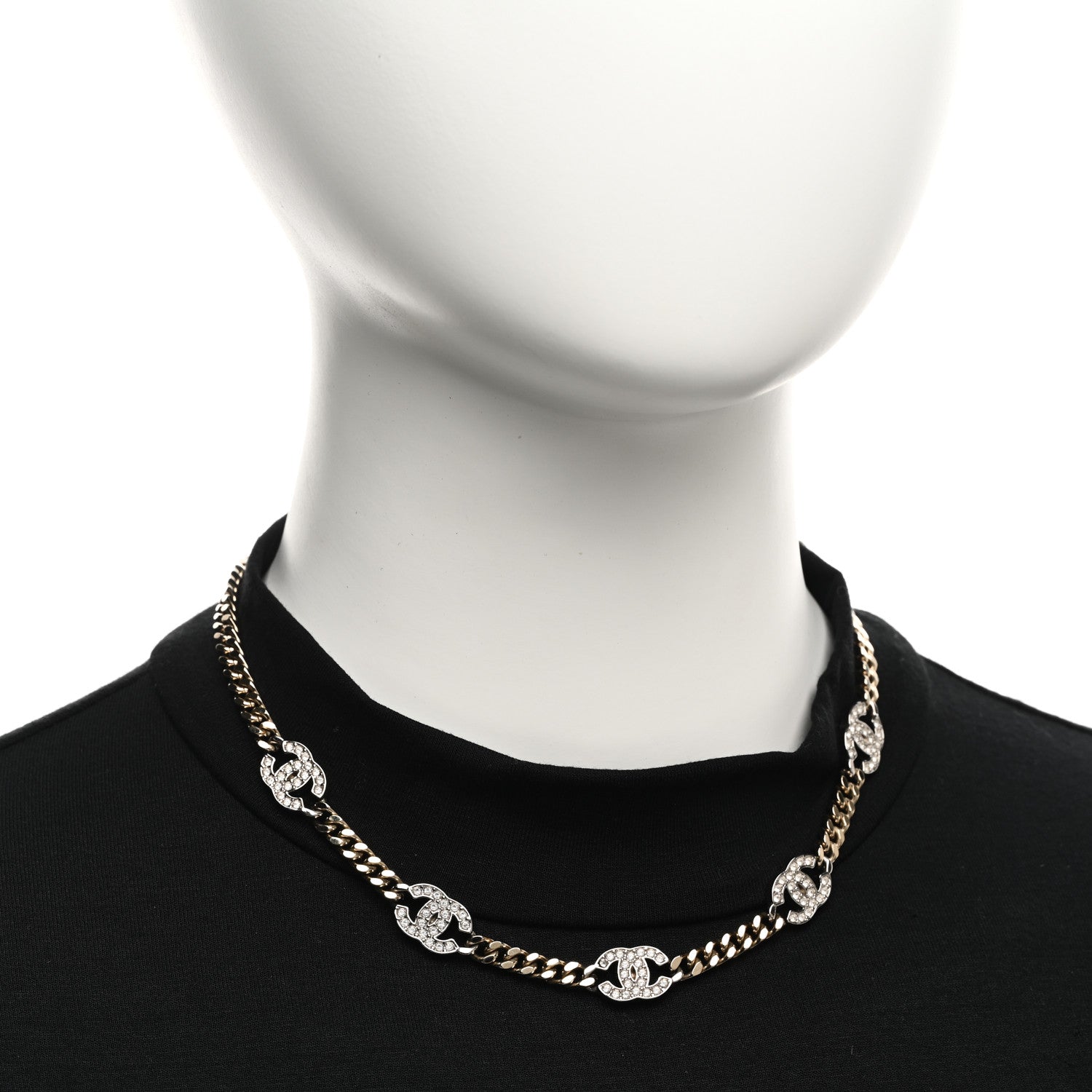 Chanel Crystal Chain CC Link Choker Gold Silver 2 of 6