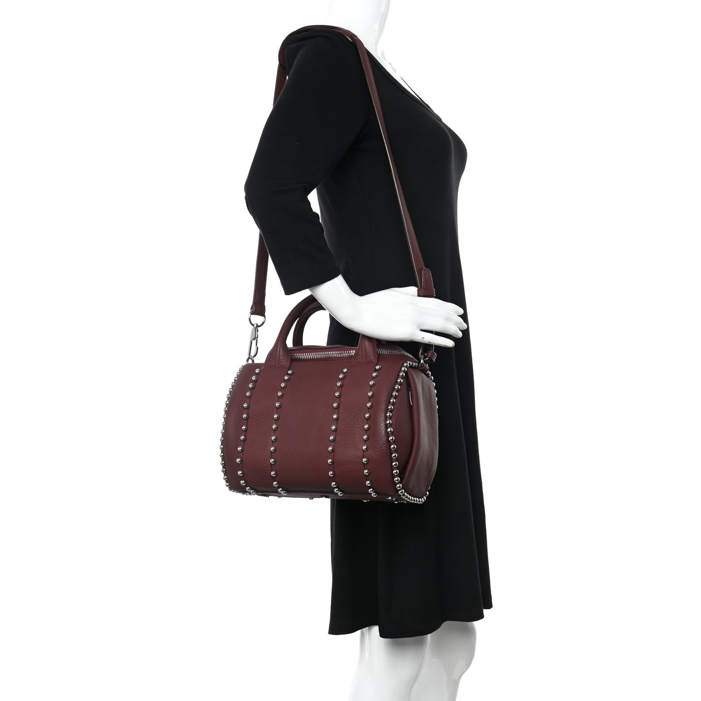 Calfskin Studded Mini Rockie Matte Beet Rodium Hardware