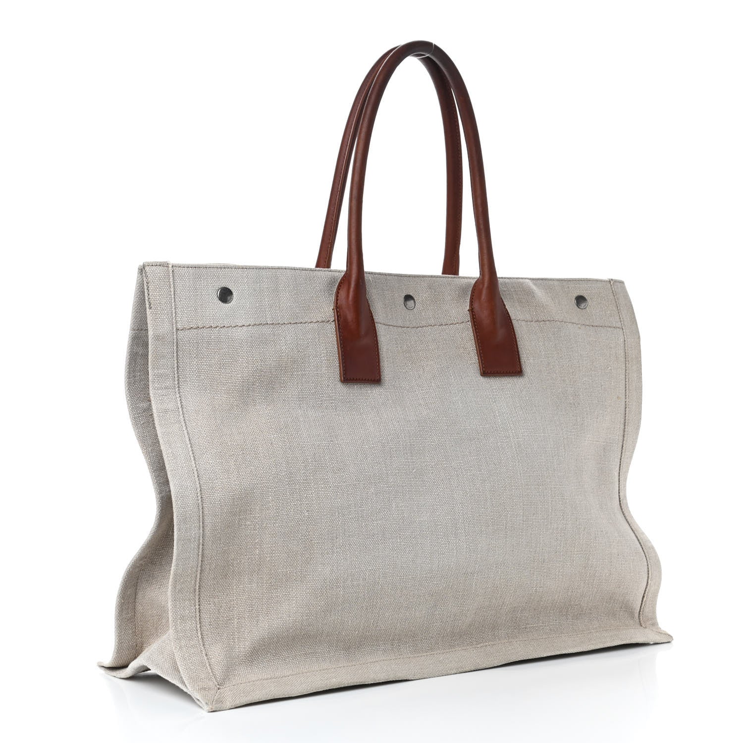Saint Laurent Linen Calfskin Rive Gauche Tote Tan 2 of 4