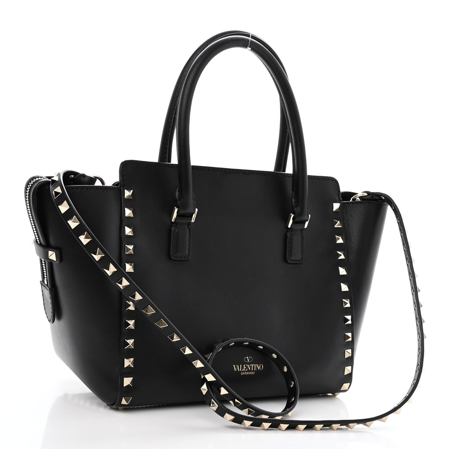 Valentino Garavani Vitello Small Rockstud Double Handle Tote Black 3 of 9