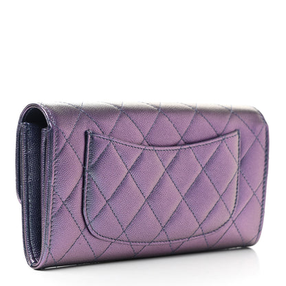 Chanel Iridescent Caviar Quilted Large Gusset Flap Wallet Dark Blue 3 of 8