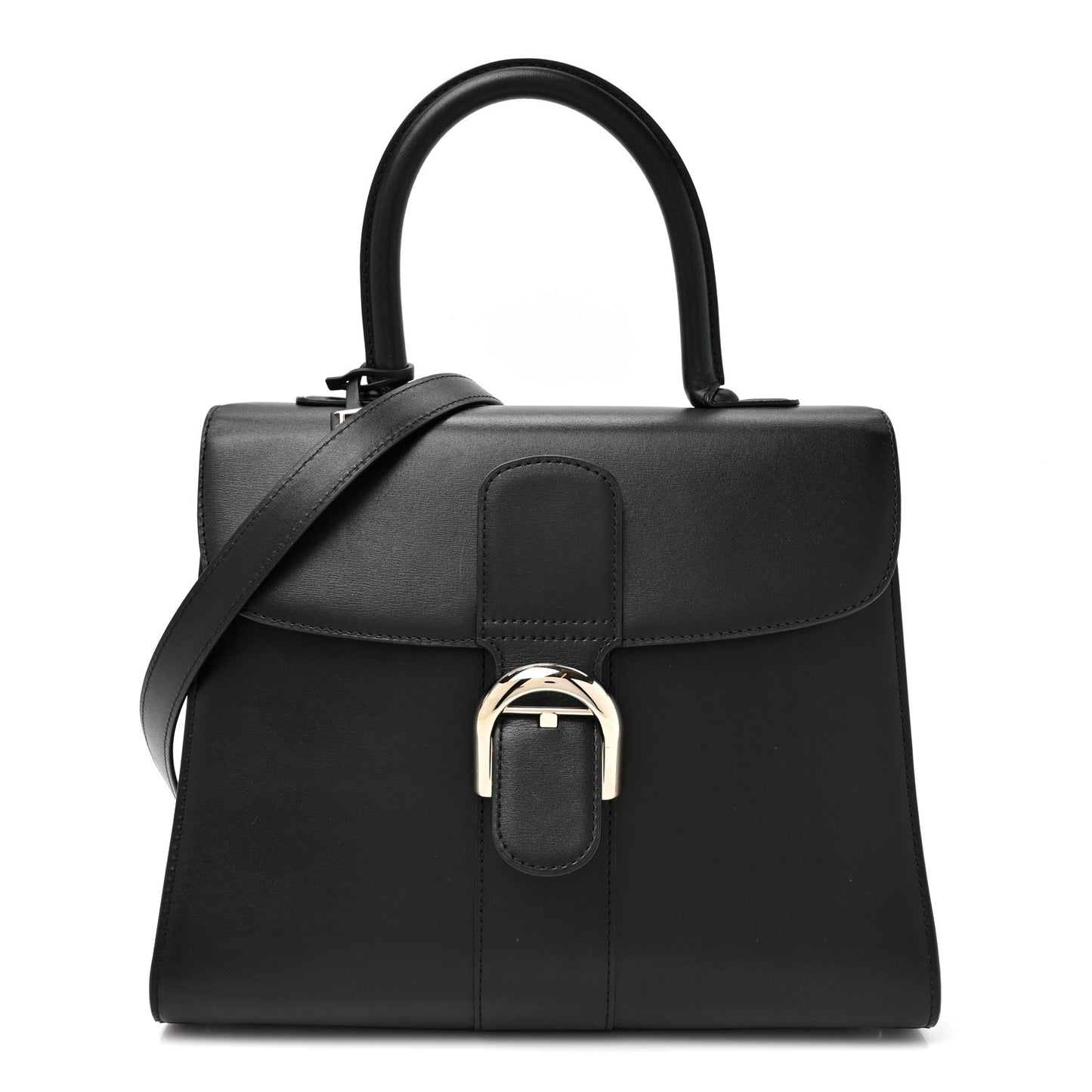 Box Calfskin MM Brillant Satchel Black Black