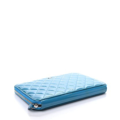 Chanel Patent Calfskin Quilted Zipped Clutch Blue 4 of 8