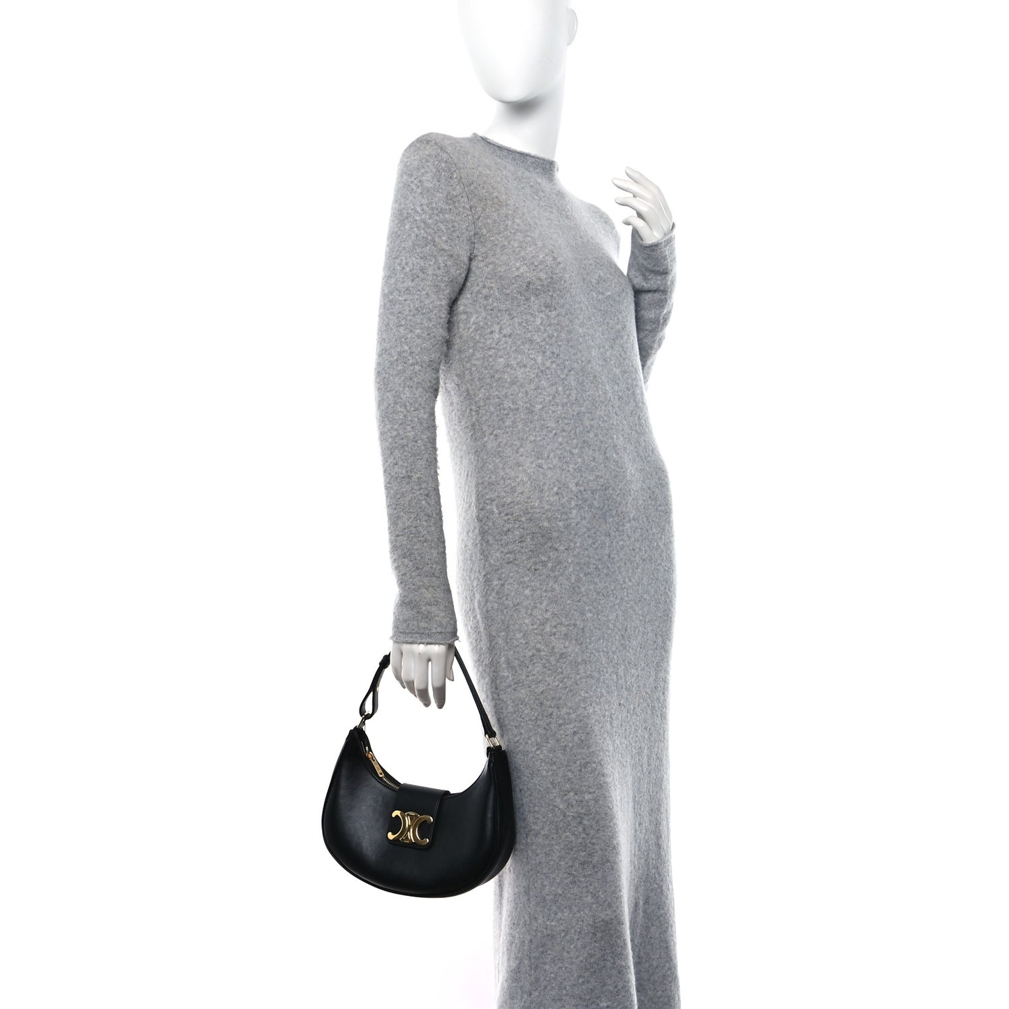 Smooth Calfskin Medium Strap Ava Triomphe Shoulder Bag Black